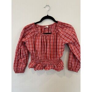 J.Crew Crewcuts Girls Plaid Smocked Blouse Size 10